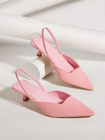 女士纯色小猫跟鞋，优雅尖头高跟鞋，时尚踝带高跟鞋