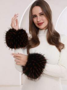 Women's Snakeskin Print Fluffy Wrist Cuffs,Furry Arm Warmer