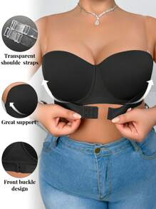 MIMILEMON Black Plus Size Smooth And Versatile Underwear, Feminine Bra, Thin Cup, Comfortable And Breathable, Underwired Push-Up Side Bra - Black - View 2