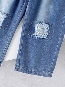 Bộ 2 món/Bộ áo dài tay giản dị thanh lịch cho bé gái mới biết đi + quần jeans denim, mùa thu/đông - Màu xanh lam - Xem 5