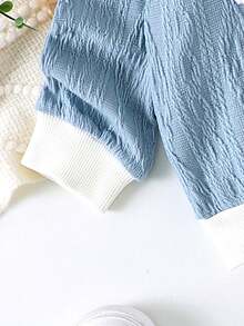 Bộ 2 món/Bộ áo dài tay giản dị thanh lịch cho bé gái mới biết đi + quần jeans denim, mùa thu/đông - Màu xanh lam - Xem 4