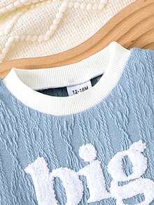 Bộ 2 món/Bộ áo dài tay giản dị thanh lịch cho bé gái mới biết đi + quần jeans denim, mùa thu/đông - Màu xanh lam - Xem 3