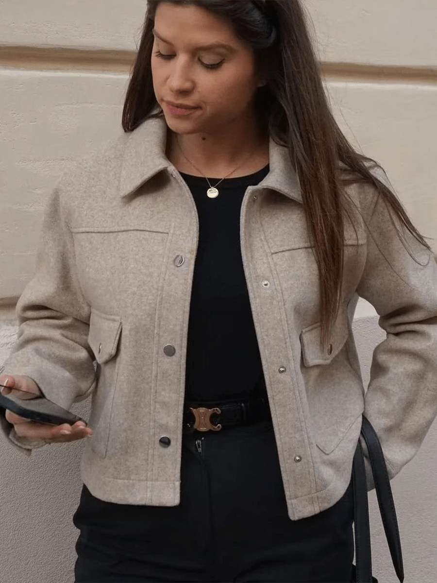 Chaqueta De Mujer A La Moda Con Botones, Con Bolsillos Delanteros Estereoscópicos Y Mangas Largas Para El Otoño - Gris - Ver 1