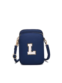 Navy Blue Casual Fashionable Towel Fabric Crossbody Bag, Embroidered With White Letters A-Z, Mini Bag With Phone Pocket And Coin Purse, Women's Crossbody Phone Bag, Shoulder Bag, Coin Purse, Wallet, Handbag, Suitable For Women, Girls, Travel, Back To School, Gifts, Large Capacity, Best Gift For Family - Navy Blue - View 13