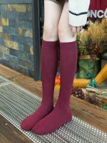 1Pair Solid Color Casual Women's Mid Tube Socks Sweat Absorbing Elastic Calf Socks High Waisted Long Socks Women Comfortable Daily Commuting Home Socks Essential For Autumn And Winter