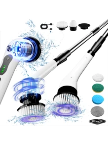 Electric Rotary Scrubber, 6/9 Replaceable Brush Heads, Home Portable Cleaning Brushes, 2 Adjustable Speed Cleaning Cordless Electric Scrubbers, Adjustable And Detachable Handle Shower Scrubbers For Flooring, Bathroom Bathtubs