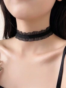 1件简约蕾丝缎带颈链，蕾丝领项链，腿链，天鹅绒荷叶边领项链，适合婚礼、派对、节日、新年等场合，可作为女士礼物 - 蕾絲項鍊 - 查看 2