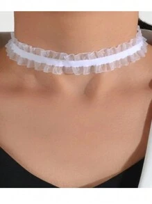 1件简约蕾丝缎带颈链，蕾丝领项链，腿链，天鹅绒荷叶边领项链，适合婚礼、派对、节日、新年等场合，可作为女士礼物 - 蕾絲項鍊 - 查看 4