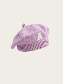 1 件儿童字母 A 纯色针织无檐便帽，可爱休闲，适合秋冬季日常穿着 - 一頂字母A純色貝雷帽 - 查看 10