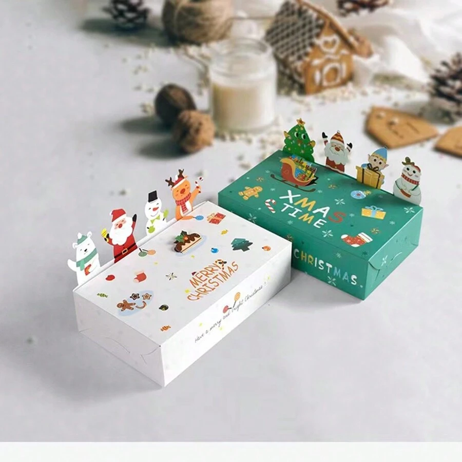 5pcs/Set 3D Christmas Gift Boxes With Cartoon Santa Claus, Snowman And Reindeer - Multipurpose Paper Boxes For Cookies, Candies And Party Favors - Multifunctional Holiday Packaging For General Use, Halloween, Halloween Decoration