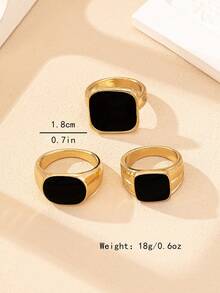 Bộ 3 chiếc nhẫn thiết kế hình giọt dầu bất đối xứng thời trang dành cho nữ - Vàng - Xem 3