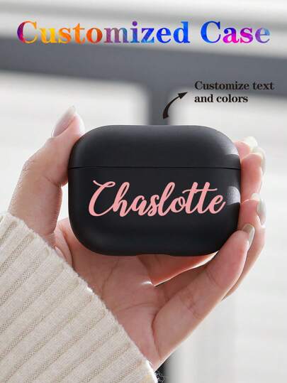 1pc Custom Name Short Text Lucky Words Multi-Color TPU Bluetooth Earphone Protective Case Compatible With Apple 1/2/3 Pro, TPU Transparent Material,Customized Earphone Cases,Street Casual Chic