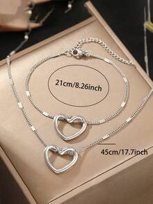 Set de 2 piezas de colgante en forma de corazón hueco de acero inoxidable + conjunto de joyas de pulsera, de moda y adecuado para uso diario, regalo