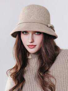 1pc Women's Thick Bucket Hat With Bow Decor, Elegant Fuzzy Bucket Hat, Suitable For Autumn/Winter Daily Outings, Washing Machine Friendly - MM1896 - View 4