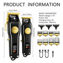 SH-2576T Black Gold Hair Clippers Professional Cordless For Men,Fade Hair Clippers,Barber Clippers For Hair Cutting Kit, Wireless LCD Display Hair Trimmers Set, Rechargeable Haircut Machine For Family