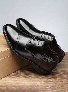 Plus Size Men's Cap Toe Derby Shoes, Comfy Non Slip Solid Color Lace Up Rubber Sole Office Business Occasion Footwear - màu đen - Xem 5