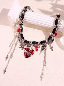 1 件哥特式维多利亚风格复古深色浪漫心形颈链女士项链，节日派对珠宝情人节 - 彩色 - 查看 3