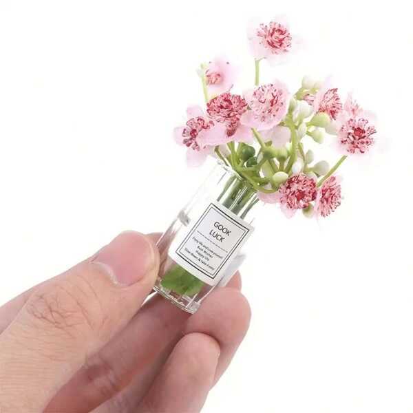 1 pieza/2 piezas Juego de jarrones con flor de jazmín exquisita a escala 1:12 - Accesorios decorativos en miniatura delicados para casa de muñecas, dormitorio u oficina - Bellamente elaborados con detalles intrincados