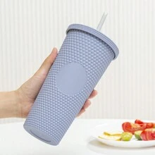 1 件 24 盎司榴莲纹理双层塑料水杯，轻质纯色水瓶，带盖和吸管，适合户外活动、运动 - 黑色 - 查看 13