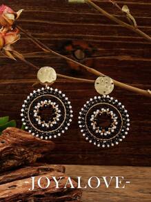 Joyalove 1 对女士彩色串珠耳环时尚彩虹可爱个性吊坠圣诞耳环女士 1.57 英寸 - 黑色 - 查看 1