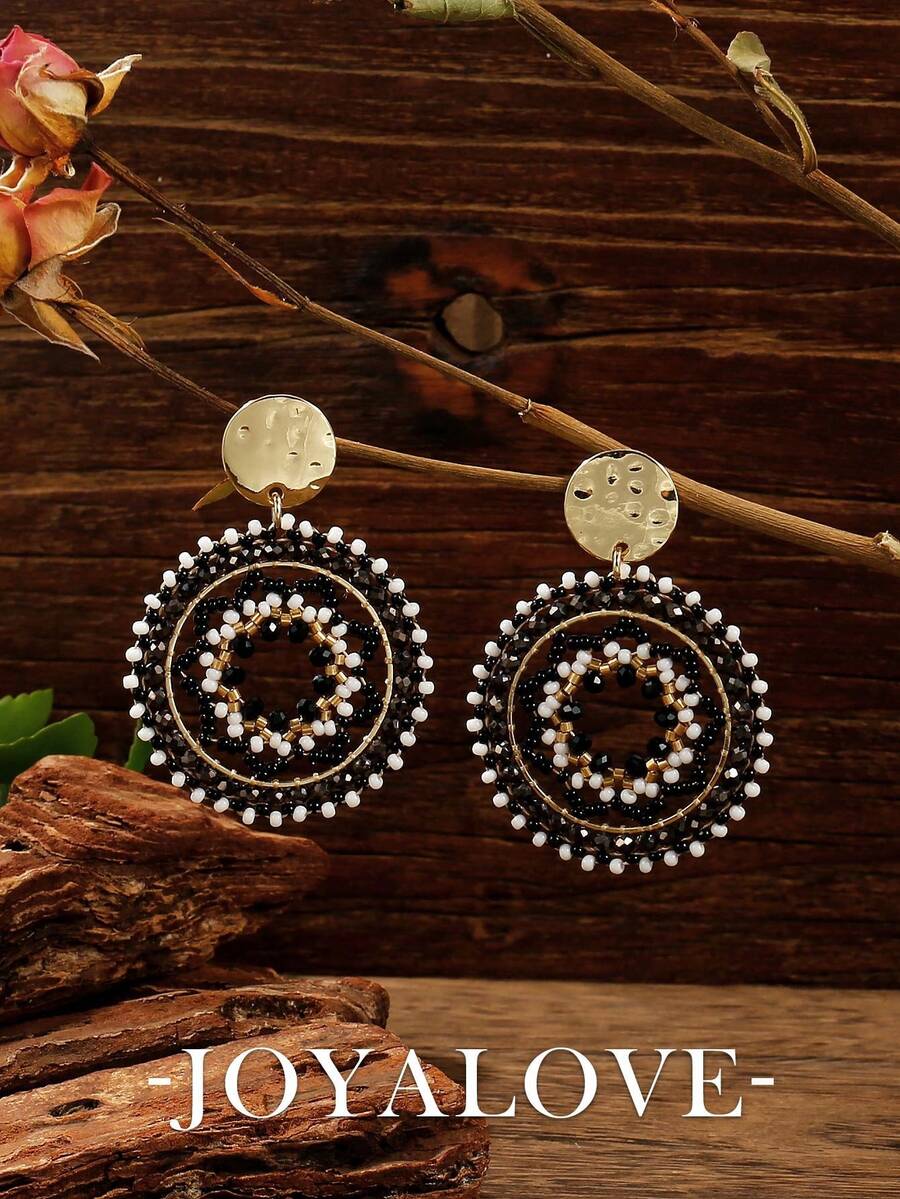 Joyalove 1 对女士彩色串珠耳环时尚彩虹可爱个性吊坠圣诞耳环女士 1.57 英寸 - 黑色 - 查看 1