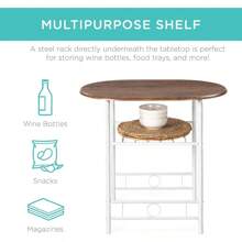 3-Piece Wooden Round Table & Chair Set For Kitchen, Dining Room, Compact Space W/Steel Frame, Built-In Wine Rack
