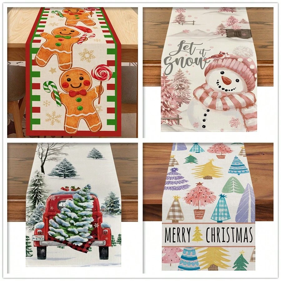 Cărucior de masă pentru Crăciun Fericit, fundă roșie cu buline stele Bucătărie decor pentru masă, sărbători de iarnă, fermă, decorațiuni pentru casă, pentru interior, în aer liber, pentru petrecere, pentru vacanță, cadou de Anul Nou. - Multicolor - Vizualizare 1