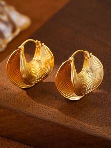 1 Cặp bông tai sọc cong hình quạt bằng đồng đa năng thời trang dành cho nữ, thích hợp để đeo hàng ngày, đám cưới và sự kiện trang trọng - Vàng - Xem 7