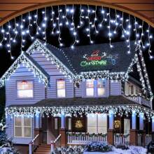 1 件太阳能冰柱灯串，圣诞装饰清仓，装饰童话氛围灯，8 种模式 4 米/13 英尺 96 个 LED，室内墙壁楼梯户外门廊屋顶露台装饰吊灯，圣诞节万圣节新年装饰，圣诞装饰户外圣诞灯卧室装饰家居装饰派对装饰节日圣诞礼物感恩节圣诞树装饰饰品 - 冷白 - 查看 2