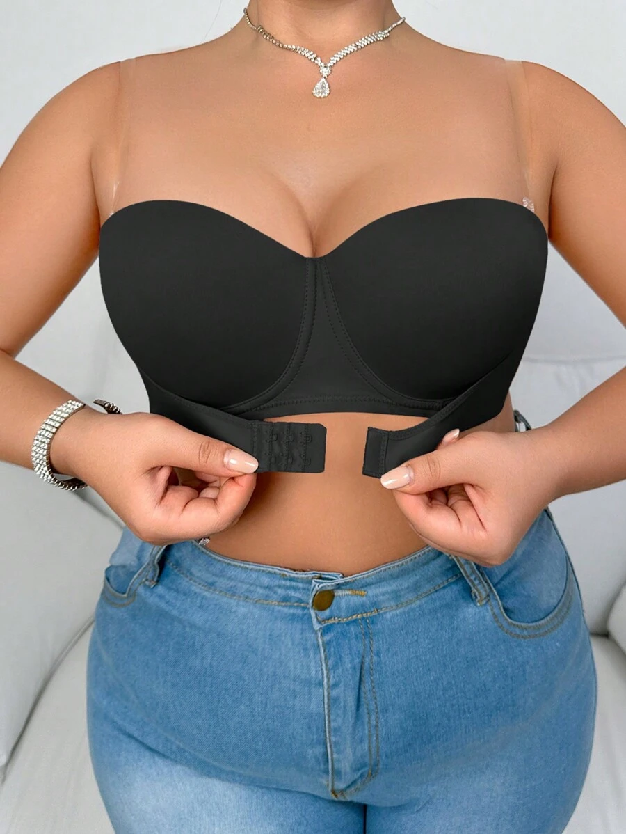 MIMILEMON Black Plus Size Smooth And Versatile Underwear, Feminine Bra, Thin Cup, Comfortable And Breathable, Underwired Push-Up Side Bra - Black - View 1