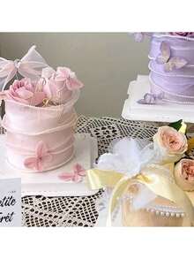 1 件 6 厘米仿珍珠薄纱丝带手工蝴蝶结花束包装装饰 - 多色 - 查看 7