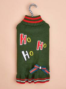 1 件针织圣诞宠物毛衣，经典红、绿、黄刺绣 HOHO 蝴蝶结设计，适合贵宾犬和比熊犬 - 綠色 - 查看 4