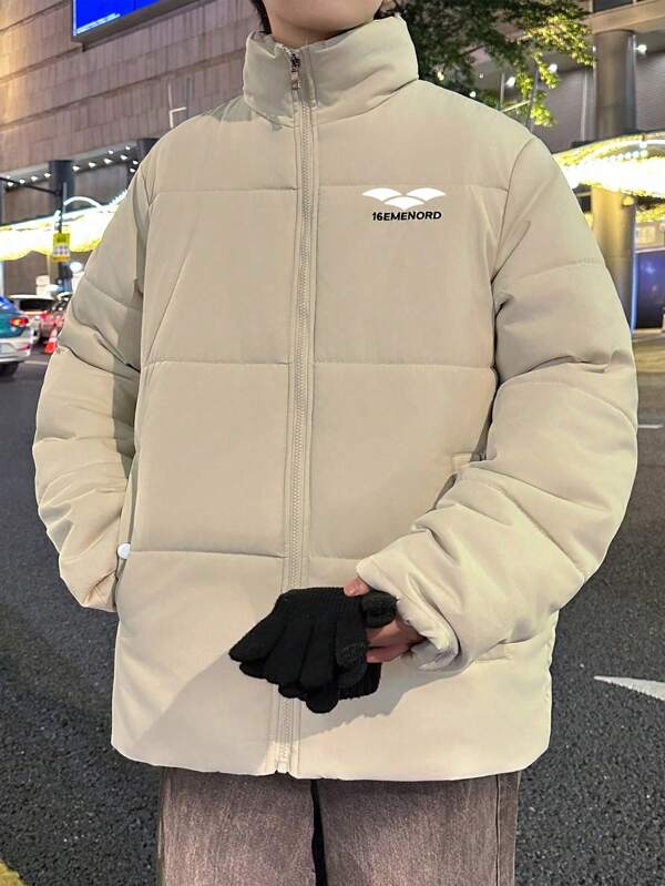 Outdoor Sport Boyfriend Stil Herren gefütterte Jacke, farbenfroher stehkragendicke, warme, wasserdichte Jacke, winterliche Mode bedruckte gefütterte Jacke