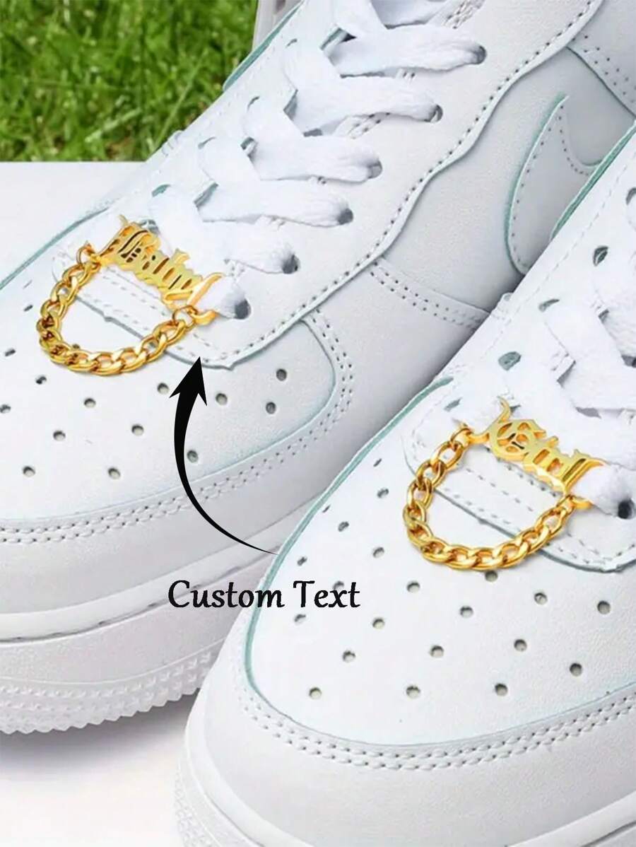 1 par de hebillas de zapato personalizadas, hebillas de zapato de acero inoxidable exquisitas, placa de nombre de zapato con cadena NK, hebilla de zapato con nombre en oro/plata/personalizado, accesorio de cordón de zapato con letra de nombre personalizada, regalo de joyería con nombre para él, regalo personalizado de Acción de Gracias, regalo de Navidad