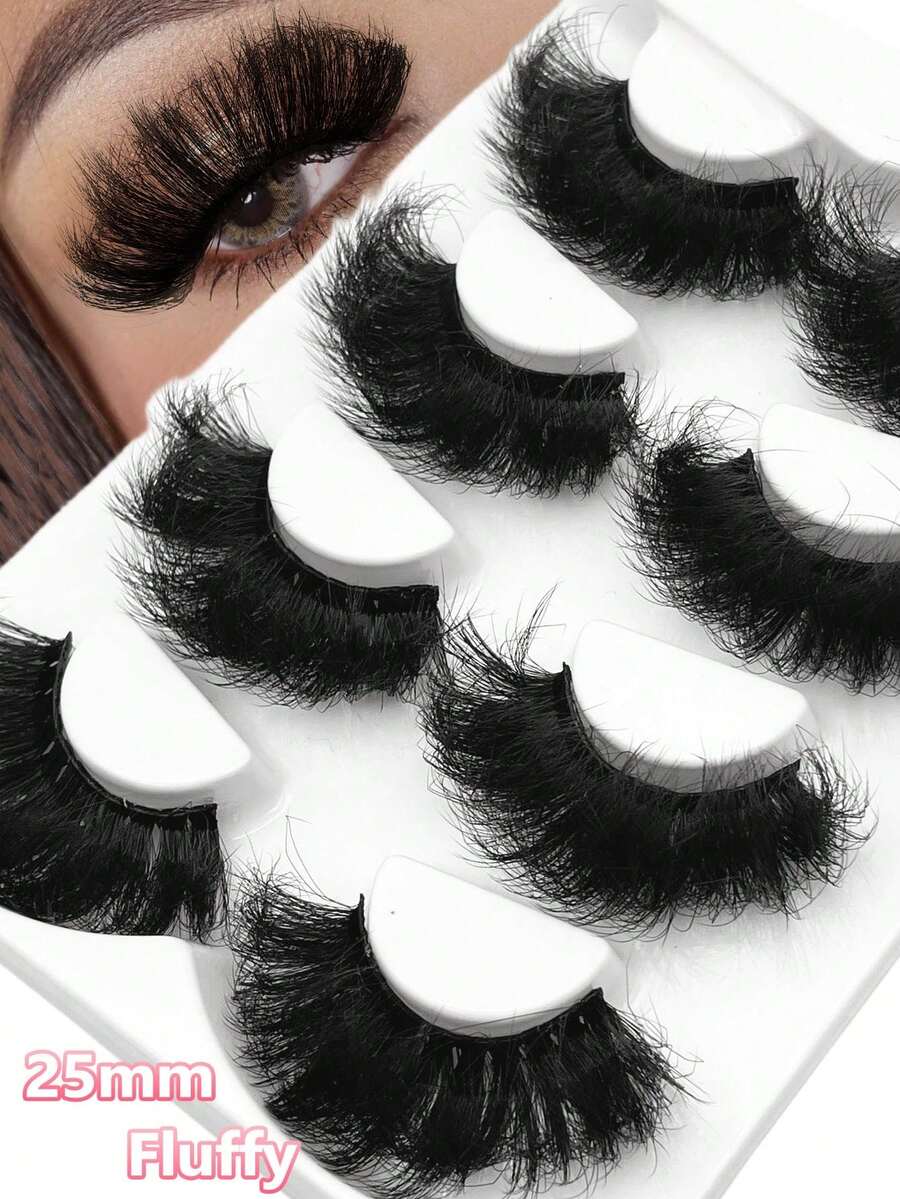 Asiteo 4 Pairs Fluffy Faux Mink Lashes 25mm Lashes Dramatic Thick Volume Natural Eyelashes Make Up Eye Lashes - 黑色 - View 1