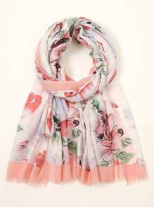 1 件花卉印花休闲可爱优雅街头宫廷风格轻质商务派对涤纶巴厘岛雪纺围巾，适合所有季节冬季秋季