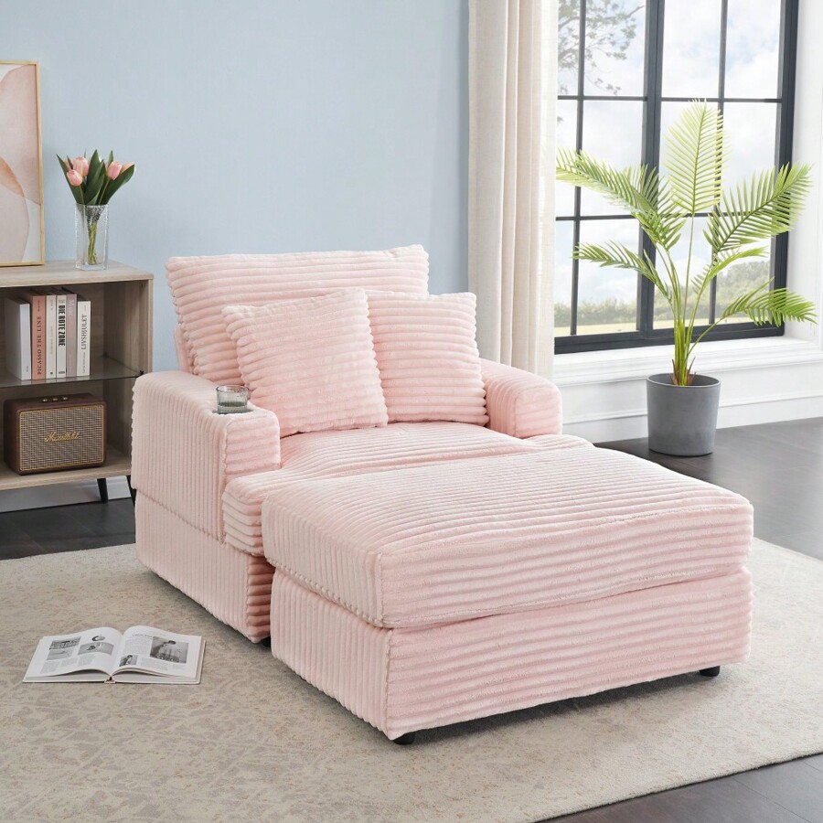 39Inch Spring Upholstered Armchair And Ottoman Set Comfortable