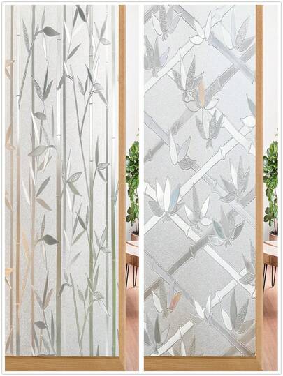 1Roll Window Privacy Film Frosted Bamboo Pattern, Removable UV Blocking Stained Glass Decals Covering Decorative Window Cling For Home, Stickers, Wall Decal, Vinyl Decal For Home Decorations, Spring Decoration Items Refresh Your Home, Rama Decoration Stickers