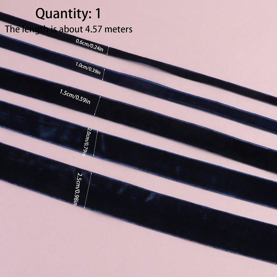 1pc 4.57m (15ft) SingleSided Navy Blue NonStretch Flocked Ribbon