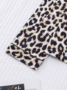 HOREA 2pcs/Set Leopard Print Texture Printed Women Loungewear Pajama Set, Long Sleeve Turndown Collar Top And Elastic Waist Loose Pants, Casual Pajamas And Home Wear For Ladies, All Season, Two Pieces Set, Fall Winter Clothes - Black - View 9