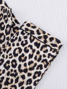 HOREA 2pcs/Set Leopard Print Texture Printed Women Loungewear Pajama Set, Long Sleeve Turndown Collar Top And Elastic Waist Loose Pants, Casual Pajamas And Home Wear For Ladies, All Season, Two Pieces Set, Fall Winter Clothes - Black - View 7