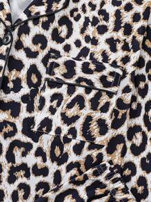 HOREA 2pcs/Set Leopard Print Texture Printed Women Loungewear Pajama Set, Long Sleeve Turndown Collar Top And Elastic Waist Loose Pants, Casual Pajamas And Home Wear For Ladies, All Season, Two Pieces Set, Fall Winter Clothes - Black - View 6