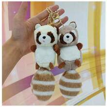 Plush Raccoon Doll Keychain Pendant Doll Couple Backpack Pendant Claw Machine Toy Gift - Pink - View 3