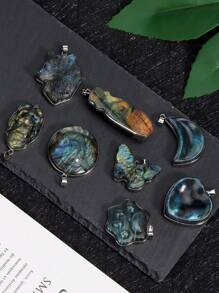 1pc Labradorite Natural Stone Crystal Pendant For Necklace Gem Stone Wolf Butterfly Crystal Carving Flash Healing Energy Pendants Jewelry H482