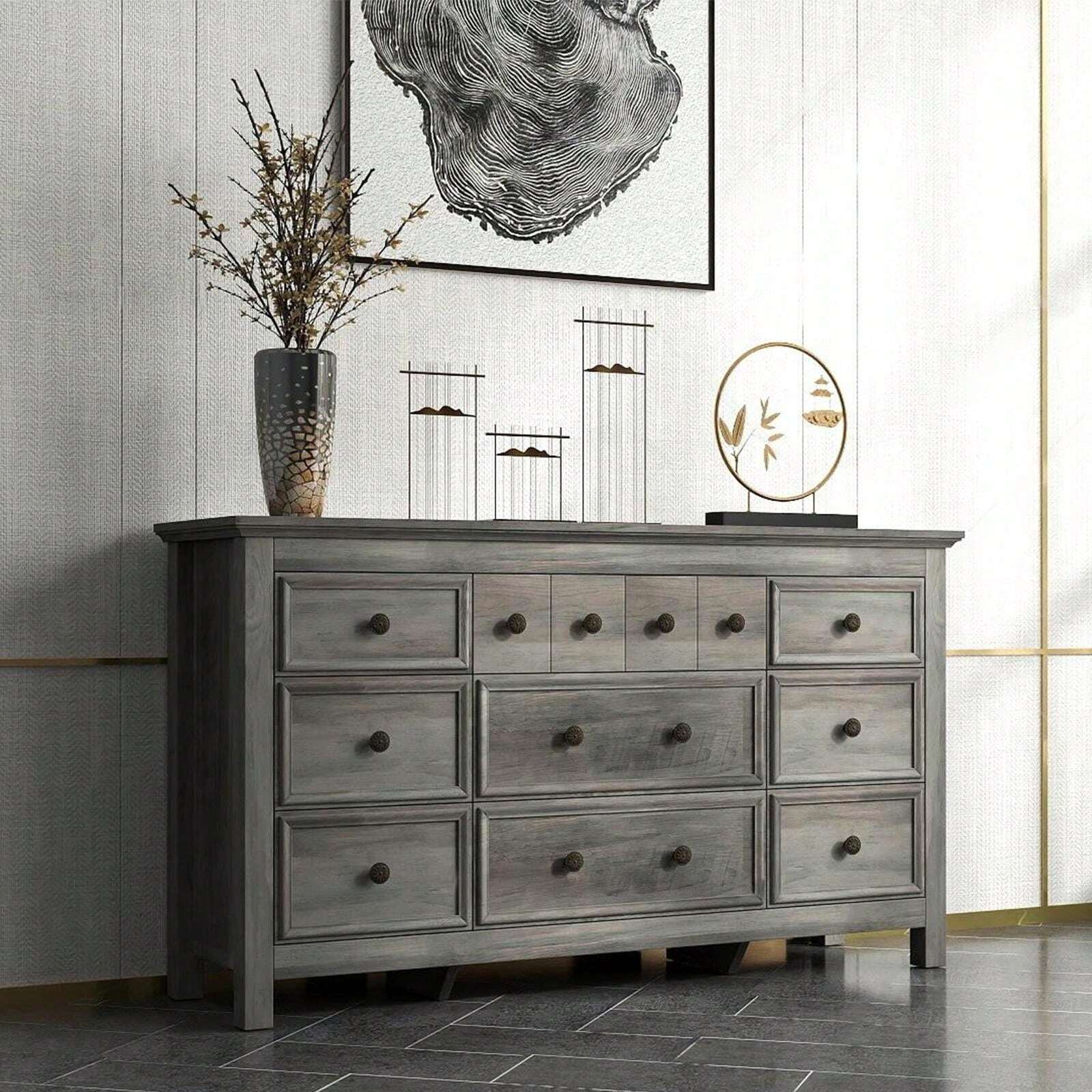 Modern Farmhouse 9 Drawer Dresser For Bedroom, Wood Chest Of Drawers