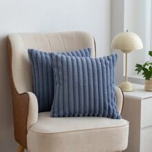 2 piezas de fundas decorativas acogedoras y suaves de terciopelo con rayas para almohada, funda de cojín para sofá y sillón