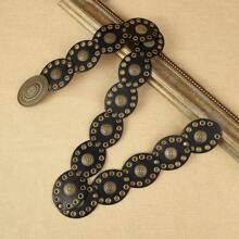 1 件女士时尚波西米亚风格 PU 仿皮圆扣腰带，适合日常穿着夏季、秋季、万圣节 - 黑色 - 查看 7