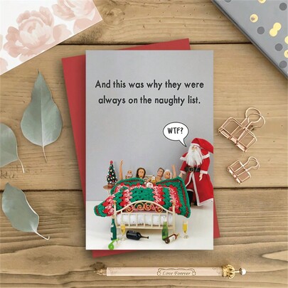 1 Peça Cartão de Saudação Festivo (Cartão de Natal) - Tema Papai Noel e Lista de Travessos, Estilo Hilário, Ótimo Acessório de Escritório - Para Presentear Família, Amigos e Uso no Escritório