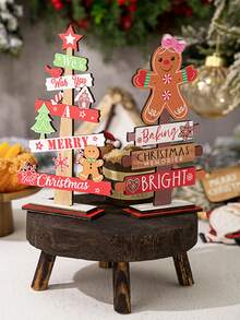 1 件圣诞装饰品圣诞姜饼人木制摆件圣诞树木制字母桌面圣诞节节日氛围场景布置派对狂欢家居装饰摆件最佳礼物 - 彩色 - 查看 4