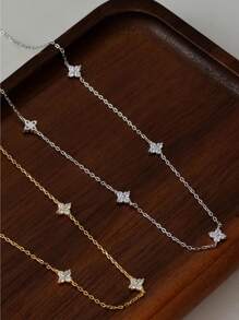 1 件时尚简约纯银手工镶嵌宝石吊坠项链，彰显时尚魅力，珠宝，适合女性日常佩戴、派对佩戴、周年纪念佩戴、婚礼订婚新娘珠宝